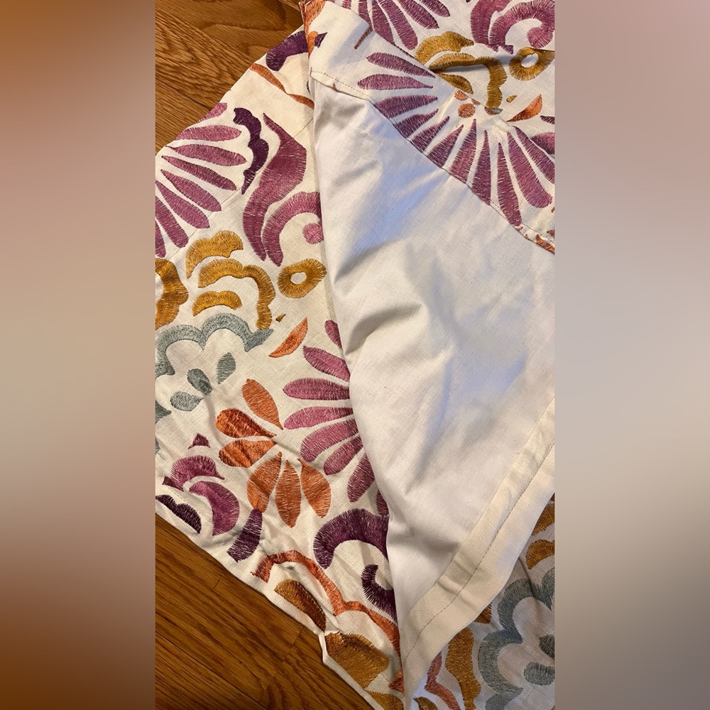 Brocade Linen multicolor purple mustard lined curtain panels Fabric